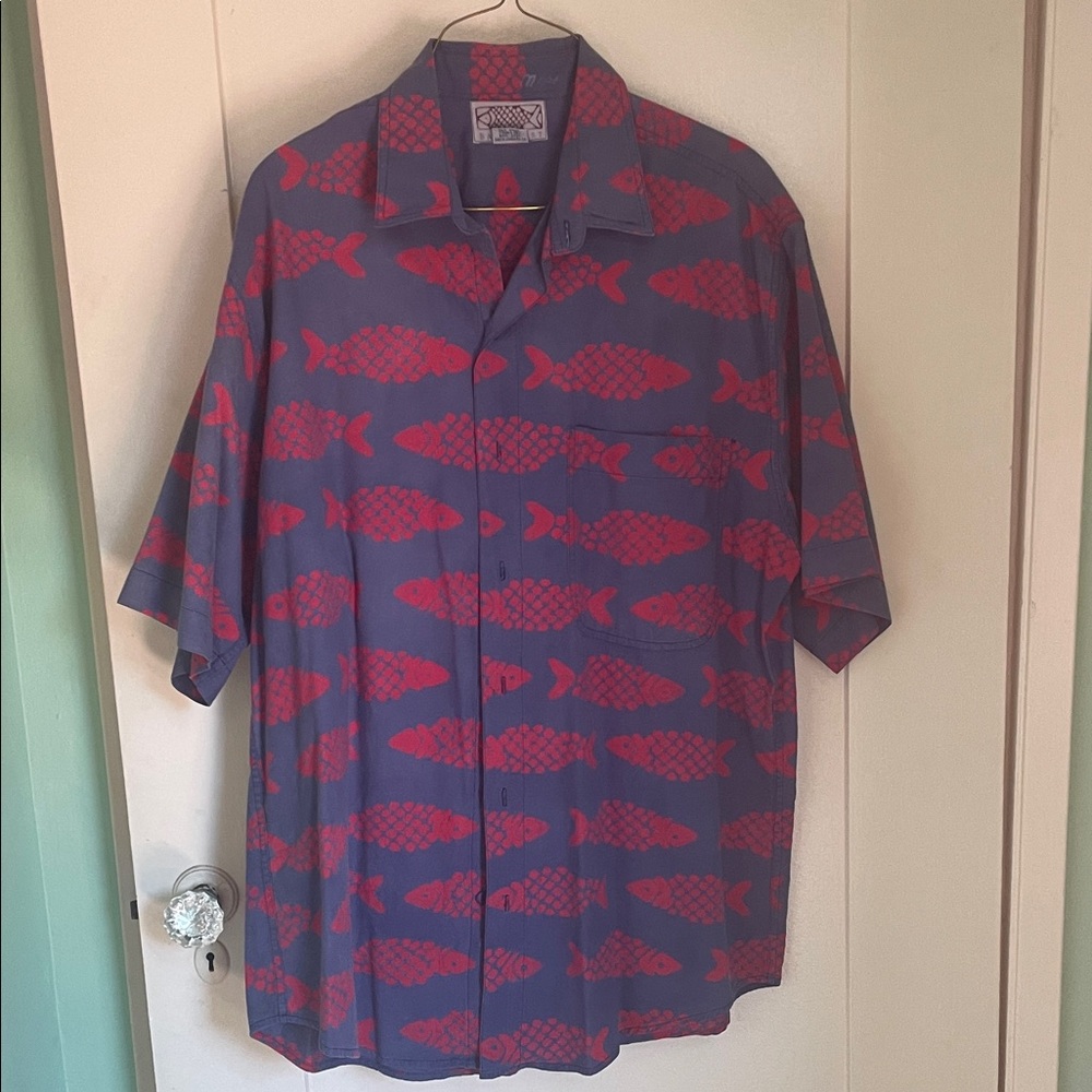 Blue and Red Fish Pattern Men's Shirt